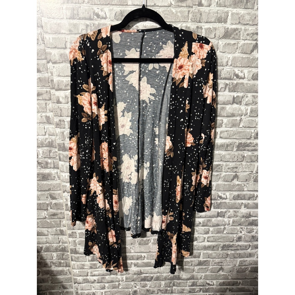Torrid Super Soft Knits Black Floral Open Front Cardigan Size 00 Large XL